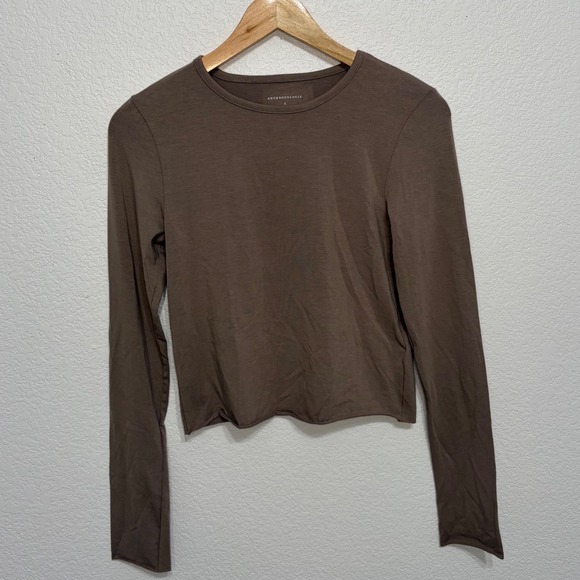 Anthropologie Tops - Anthropologie Womens Brown Long Sleeve Crewneck Jersey Top Small Earthy Layering